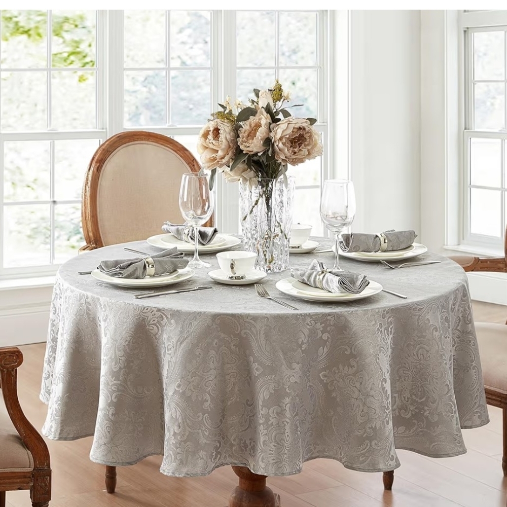 Sophisticated Silver Damask Tablecloth